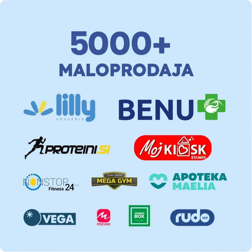 5000+ maloprodajnih mesta: BENU, Lilly, Moj Kiosk, Apoteka Maelia i drugi